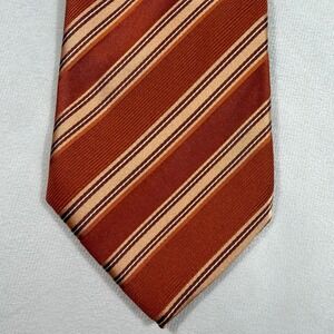 BOSS Hugo Boss 100% Silk Necktie Brown Orange Tan Designer Striped Made in Italy